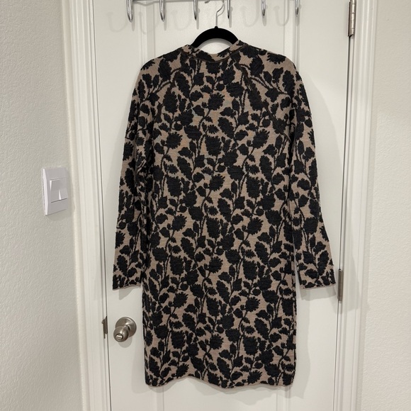 LOFT Black and Tan Floral Long Sleeve Dress Wool Blend Size Large Fall Winter - Picture 2 of 8